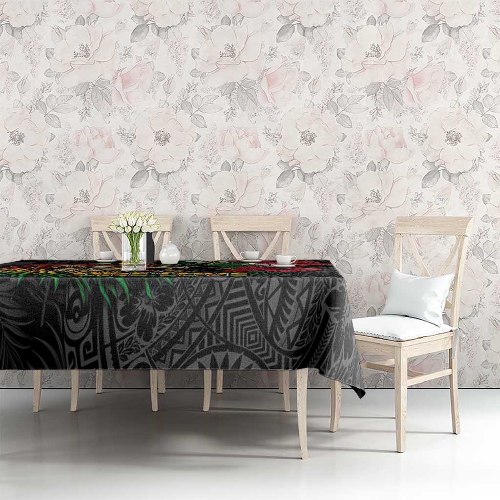 Hawaiian One Love Tablecloth Reggae Lion Tropical Plants and Kakau with Tribal Pattern LT03 - Polynesian Pride