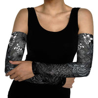 Hawaiian Tropical Plants and Tribal Whales Arm Sleeves Polynesian Art Tattoo Grayscale LT03 - Polynesian Pride
