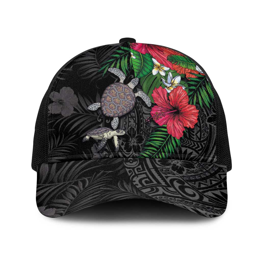 Hawaiian Tropical Plants and Turtles Baseball Net Cap Polynesian Art Motifs LT03 One Size Black Black - Polynesian Pride