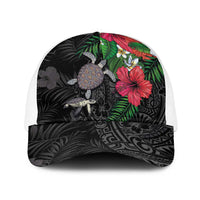 Hawaiian Tropical Plants and Turtles Baseball Net Cap Polynesian Art Motifs LT03 One Size White Black - Polynesian Pride