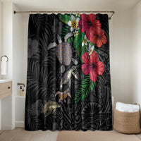 Hawaiian Tropical Plants and Turtles Bathroom Set Polynesian Art Motifs LT03 Shower Curtain Only Black - Polynesian Pride