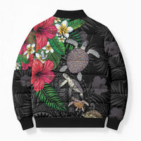 Hawaiian Tropical Plants and Turtles Bomber Puffer Jacket Polynesian Art Motifs LT03 - Polynesian Pride