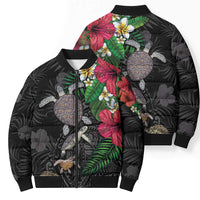 Hawaiian Tropical Plants and Turtles Bomber Puffer Jacket Polynesian Art Motifs LT03 - Polynesian Pride