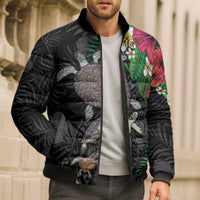 Hawaiian Tropical Plants and Turtles Bomber Puffer Jacket Polynesian Art Motifs LT03 - Polynesian Pride