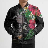 Hawaiian Tropical Plants and Turtles Bomber Puffer Jacket Polynesian Art Motifs LT03 - Polynesian Pride