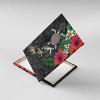 Hawaiian Tropical Plants and Turtles Canvas Wall Art Polynesian Art Motifs LT03 With Frame Black - Polynesian Pride