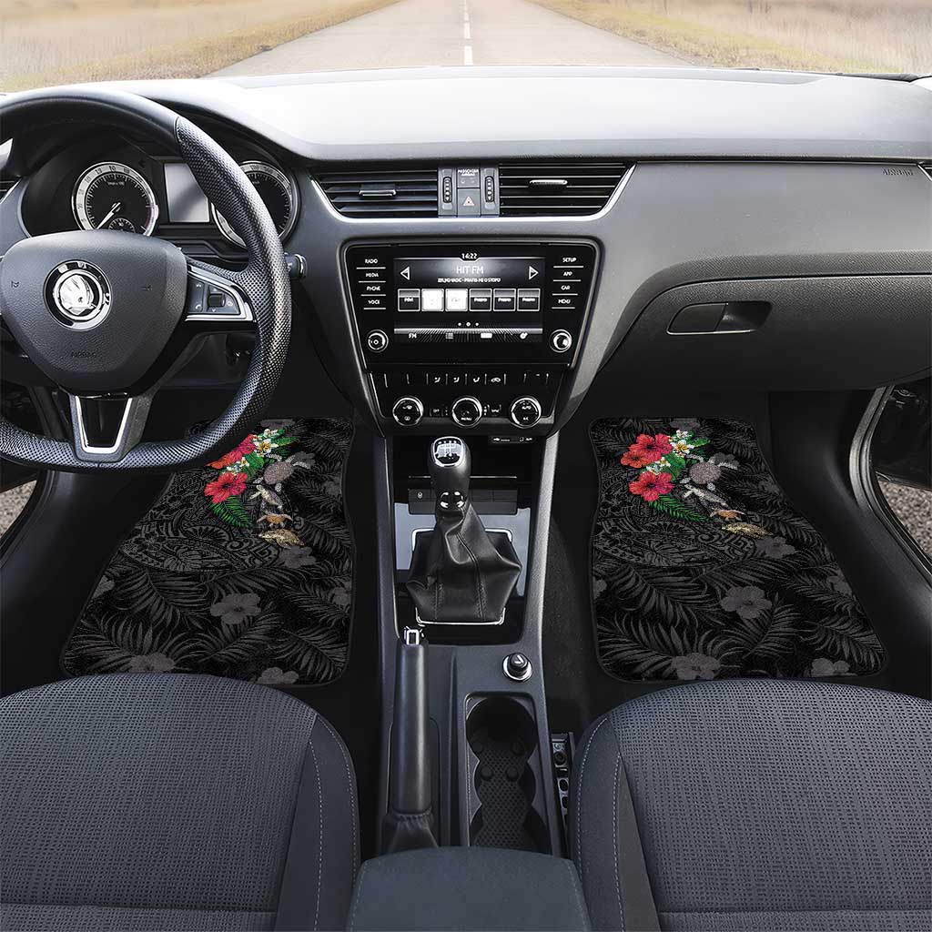 Hawaiian Tropical Plants and Turtles Car Mats Polynesian Art Motifs LT03 Set 2pcs - Front Black - Polynesian Pride