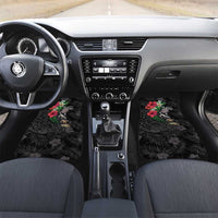 Hawaiian Tropical Plants and Turtles Car Mats Polynesian Art Motifs LT03 Set 2pcs - Front Black - Polynesian Pride