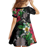 Hawaiian Tropical Plants and Turtles Kid Short Sleeve Dress Polynesian Art Motifs LT03 - Polynesian Pride