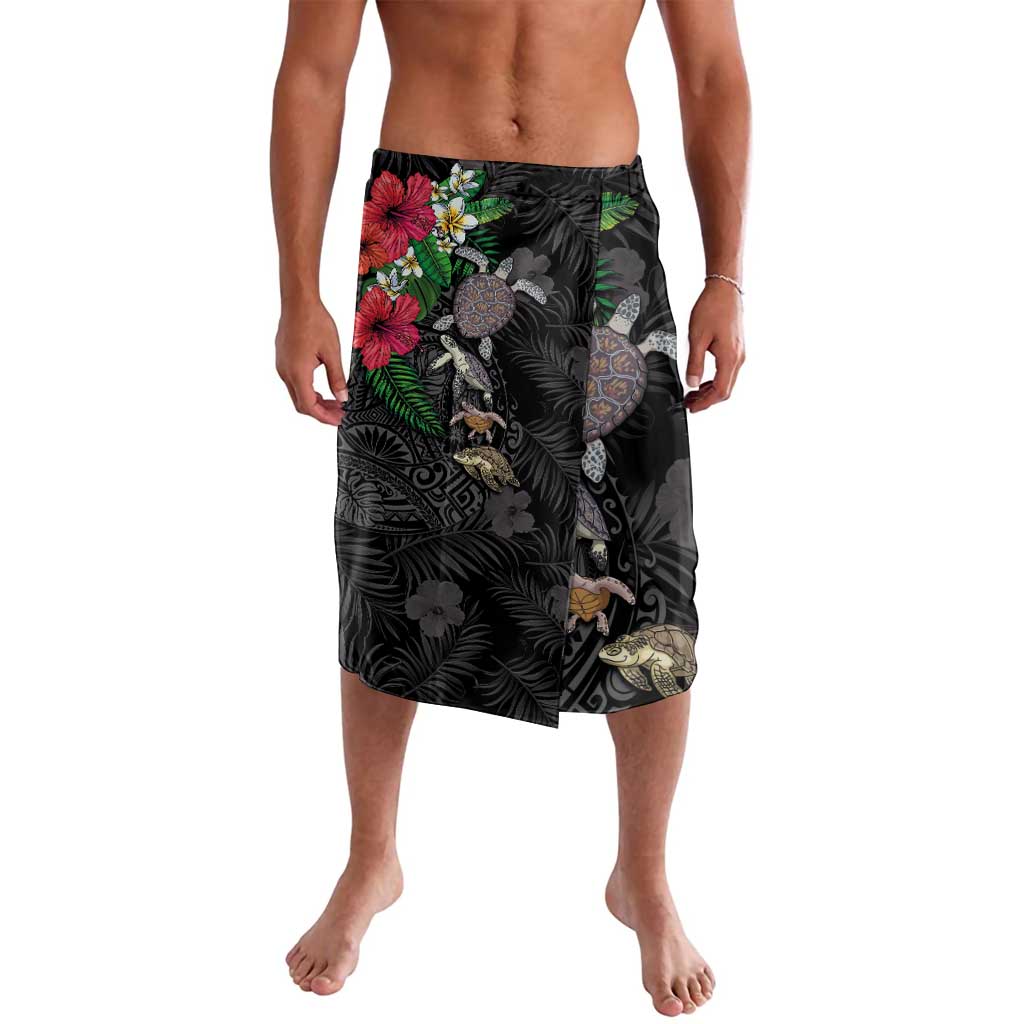 Hawaiian Tropical Plants and Turtles Lavalava Polynesian Art Motifs LT03 Black - Polynesian Pride