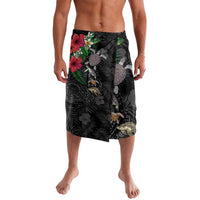 Hawaiian Tropical Plants and Turtles Lavalava Polynesian Art Motifs LT03 Black - Polynesian Pride