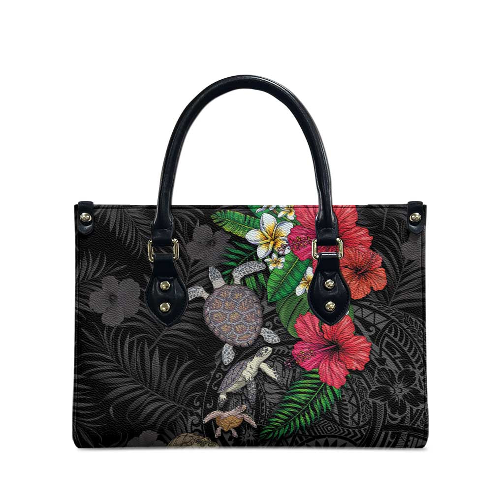 Hawaiian Tropical Plants and Turtles Leather Bag Polynesian Art Motifs LT03 - Polynesian Pride