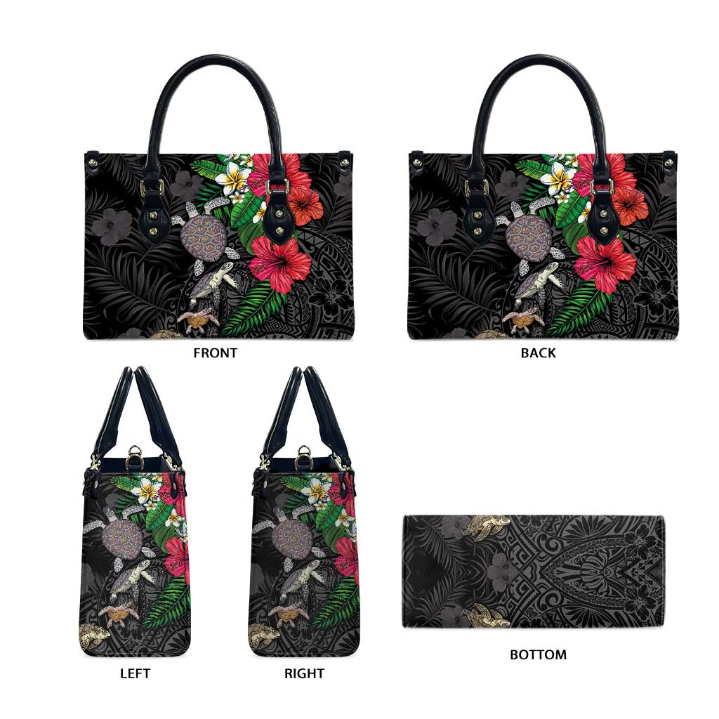 Hawaiian Tropical Plants and Turtles Leather Bag Polynesian Art Motifs LT03 - Polynesian Pride