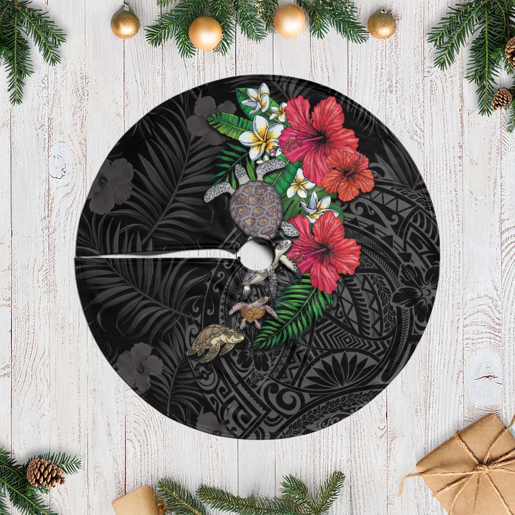 Hawaiian Tropical Plants and Turtles Tree Skirt Polynesian Art Motifs LT03 Casual Black - Polynesian Pride