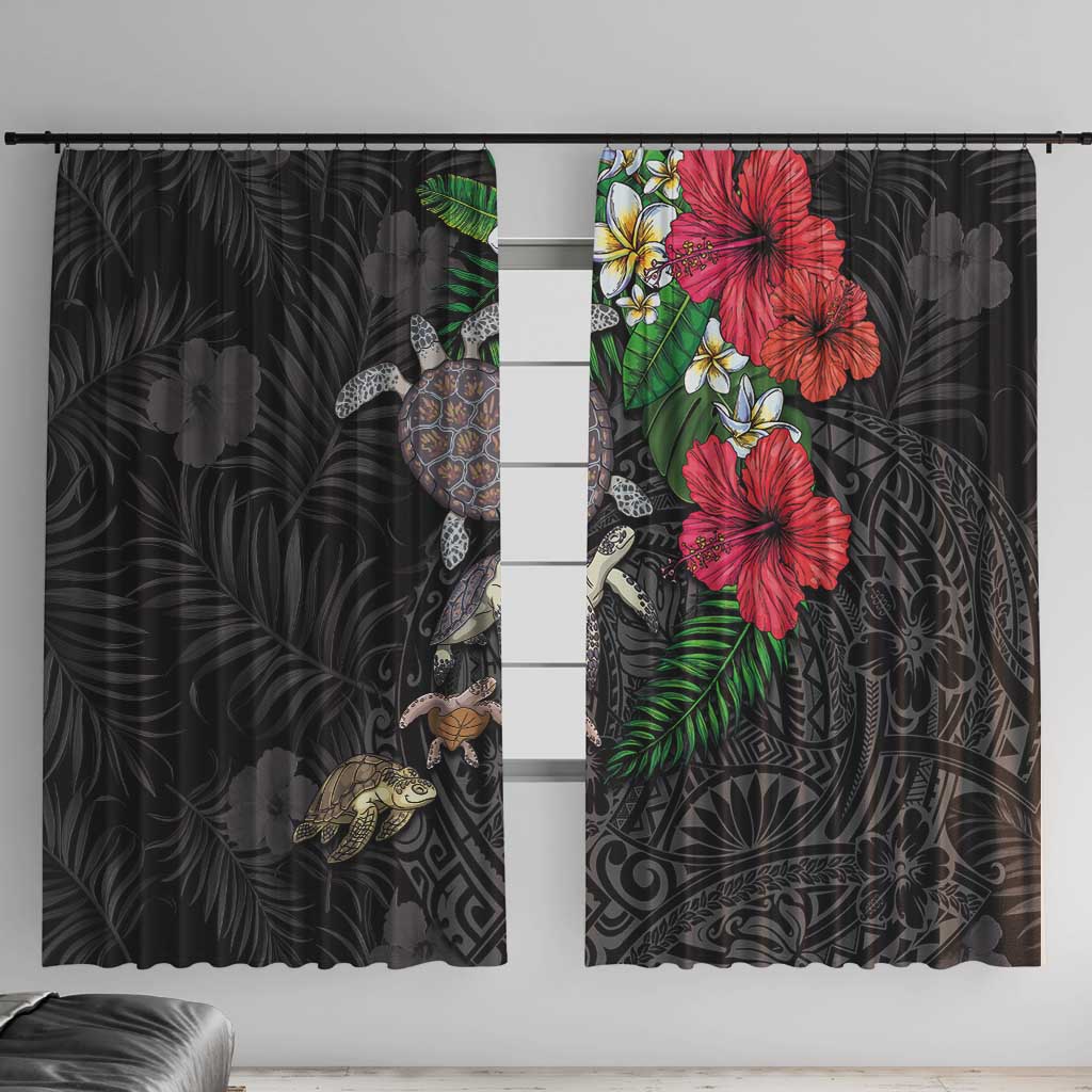 Hawaiian Tropical Plants and Turtles Window Curtain Polynesian Art Motifs LT03 With Hooks Black - Polynesian Pride