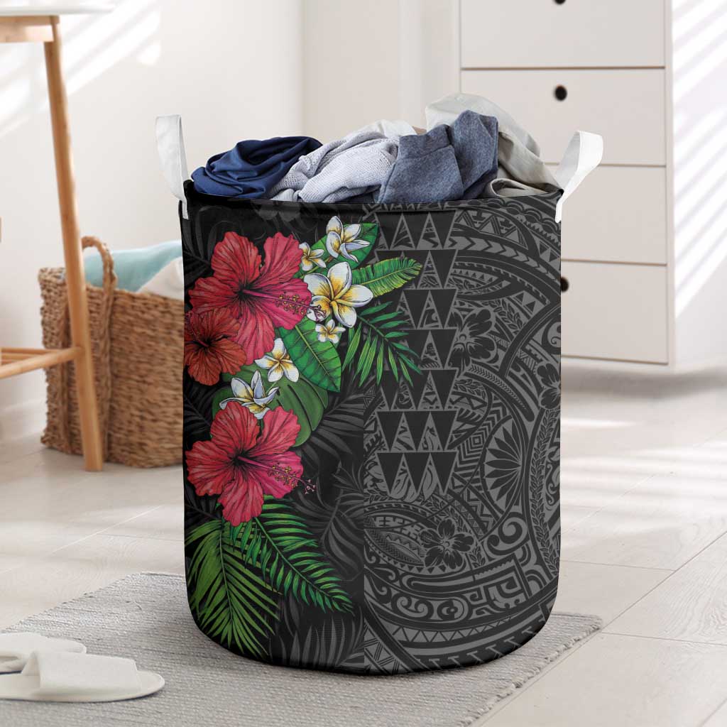 Hawaiian Tropical Plants Laundry Basket Kakau Tattoo and Polynesian Pattern Half Black Color LT03 Black - Polynesian Pride