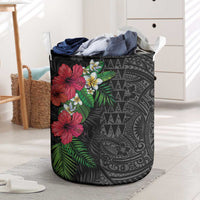 Hawaiian Tropical Plants Laundry Basket Kakau Tattoo and Polynesian Pattern Half Black Color LT03 Black - Polynesian Pride