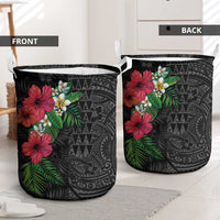 Hawaiian Tropical Plants Laundry Basket Kakau Tattoo and Polynesian Pattern Half Black Color LT03 - Polynesian Pride