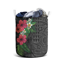 Hawaiian Tropical Plants Laundry Basket Kakau Tattoo and Polynesian Pattern Half Black Color LT03 - Polynesian Pride