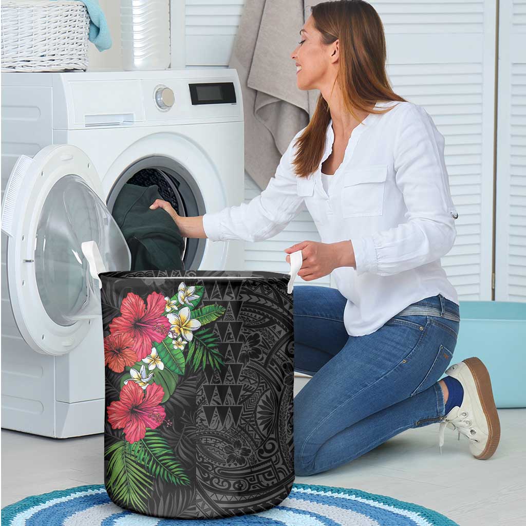 Hawaiian Tropical Plants Laundry Basket Kakau Tattoo and Polynesian Pattern Half Black Color LT03 - Polynesian Pride