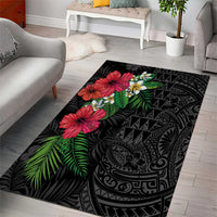Hawaiian Tropical Plants Area Rug Kakau Tattoo and Polynesian Pattern Half Black Color LT03 - Polynesian Pride