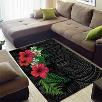 Hawaiian Tropical Plants Area Rug Kakau Tattoo and Polynesian Pattern Half Black Color LT03 - Polynesian Pride