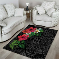 Hawaiian Tropical Plants Area Rug Kakau Tattoo and Polynesian Pattern Half Black Color LT03 - Polynesian Pride