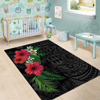 Hawaiian Tropical Plants Area Rug Kakau Tattoo and Polynesian Pattern Half Black Color LT03 - Polynesian Pride