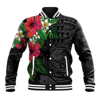 Hawaiian Tropical Plants Baseball Jacket Kakau Tattoo and Polynesian Pattern Half Black Color LT03 Unisex Black - Polynesian Pride