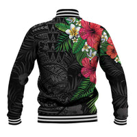 Hawaiian Tropical Plants Baseball Jacket Kakau Tattoo and Polynesian Pattern Half Black Color LT03 - Polynesian Pride