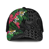 Hawaiian Tropical Plants Baseball Net Cap Kakau Tattoo and Polynesian Pattern Half Black Color LT03 One Size Black Black - Polynesian Pride