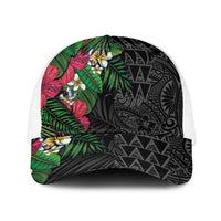 Hawaiian Tropical Plants Baseball Net Cap Kakau Tattoo and Polynesian Pattern Half Black Color LT03 One Size White Black - Polynesian Pride