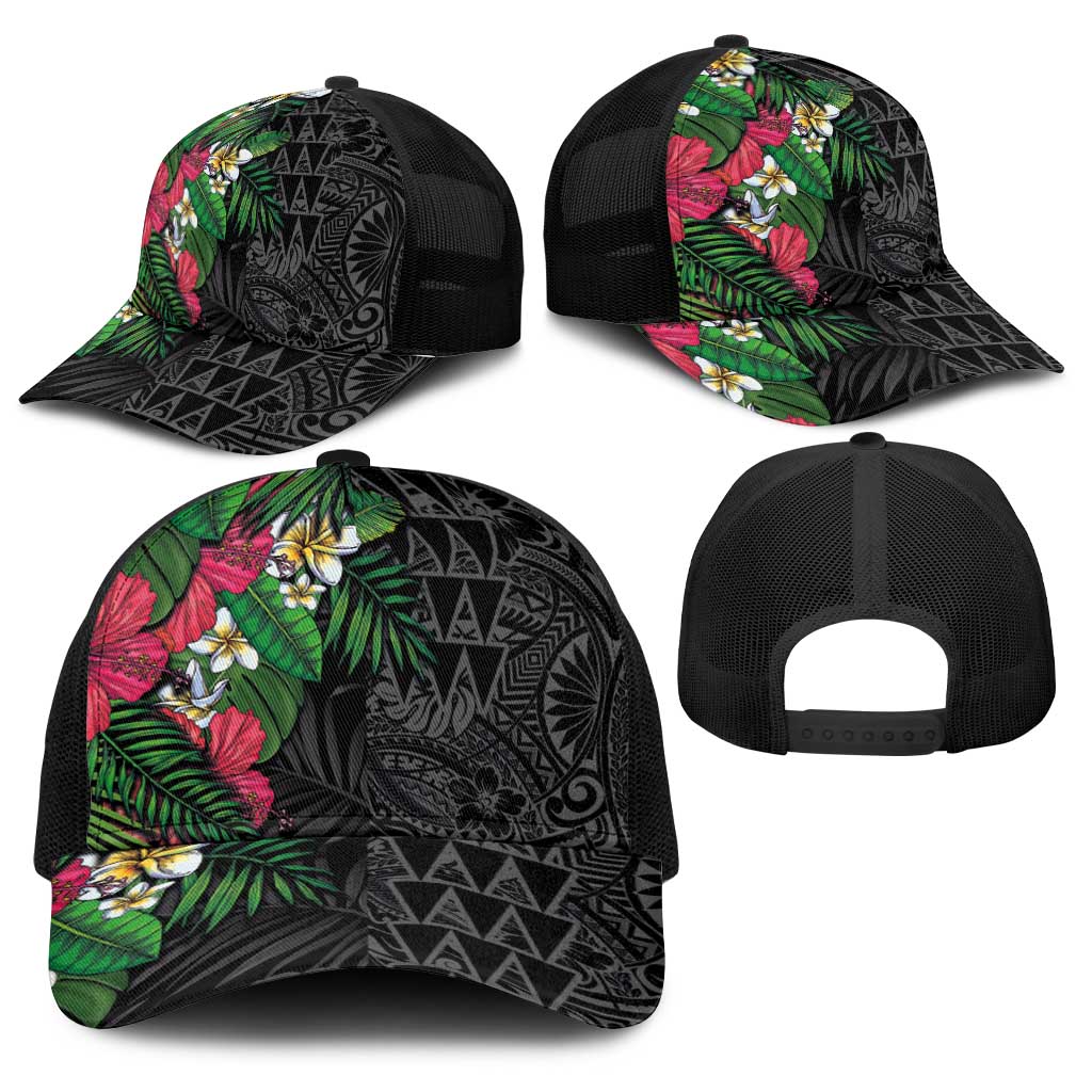 Hawaiian Tropical Plants Baseball Net Cap Kakau Tattoo and Polynesian Pattern Half Black Color LT03 - Polynesian Pride