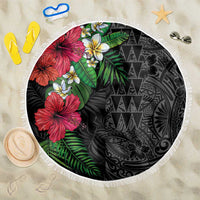 Hawaiian Tropical Plants Beach Blanket Kakau Tattoo and Polynesian Pattern Half Black Color LT03 One Size 150cm Black - Polynesian Pride