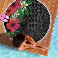 Hawaiian Tropical Plants Beach Blanket Kakau Tattoo and Polynesian Pattern Half Black Color LT03 - Polynesian Pride