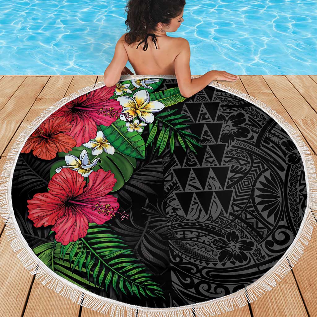 Hawaiian Tropical Plants Beach Blanket Kakau Tattoo and Polynesian Pattern Half Black Color LT03 - Polynesian Pride