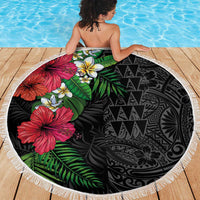 Hawaiian Tropical Plants Beach Blanket Kakau Tattoo and Polynesian Pattern Half Black Color LT03 - Polynesian Pride