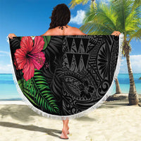 Hawaiian Tropical Plants Beach Blanket Kakau Tattoo and Polynesian Pattern Half Black Color LT03 - Polynesian Pride