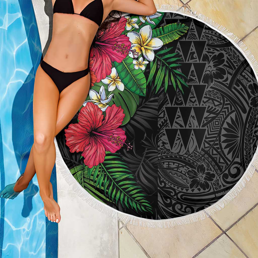 Hawaiian Tropical Plants Beach Blanket Kakau Tattoo and Polynesian Pattern Half Black Color LT03 - Polynesian Pride