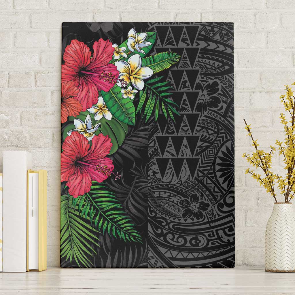 Hawaiian Tropical Plants Canvas Wall Art Kakau Tattoo and Polynesian Pattern Half Black Color LT03 Without Frame Black - Polynesian Pride