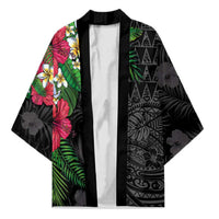 Hawaiian Tropical Plants Kimono Kakau Tattoo and Polynesian Pattern Half Black Color LT03 Unisex Black - Polynesian Pride