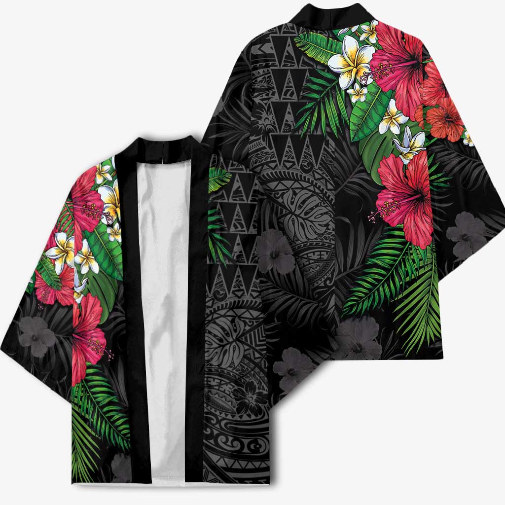 Hawaiian Tropical Plants Kimono Kakau Tattoo and Polynesian Pattern Half Black Color LT03 - Polynesian Pride