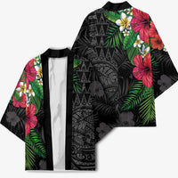 Hawaiian Tropical Plants Kimono Kakau Tattoo and Polynesian Pattern Half Black Color LT03 - Polynesian Pride