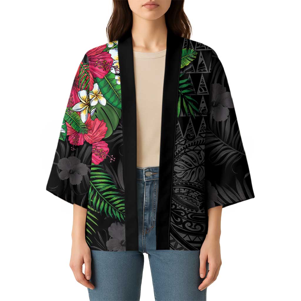 Hawaiian Tropical Plants Kimono Kakau Tattoo and Polynesian Pattern Half Black Color LT03 - Polynesian Pride