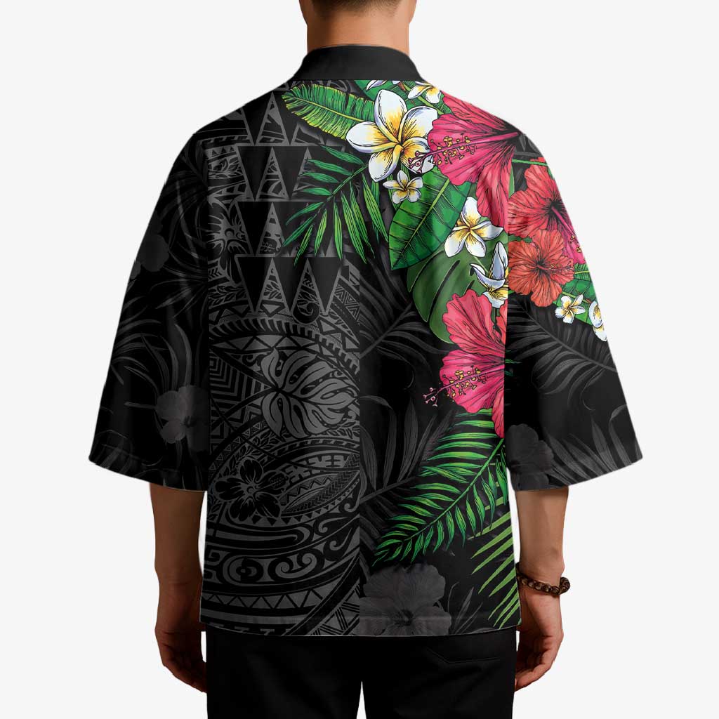 Hawaiian Tropical Plants Kimono Kakau Tattoo and Polynesian Pattern Half Black Color LT03 - Polynesian Pride