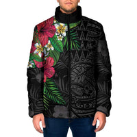 Hawaiian Tropical Plants Padded Jacket Kakau Tattoo and Polynesian Pattern Half Black Color LT03 Men Black - Polynesian Pride