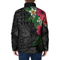 Hawaiian Tropical Plants Padded Jacket Kakau Tattoo and Polynesian Pattern Half Black Color LT03 - Polynesian Pride