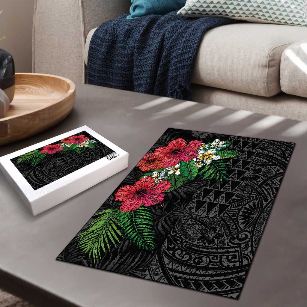 Hawaiian Tropical Plants Puzzle Kakau Tattoo and Polynesian Pattern Half Black Color LT03 - Polynesian Pride
