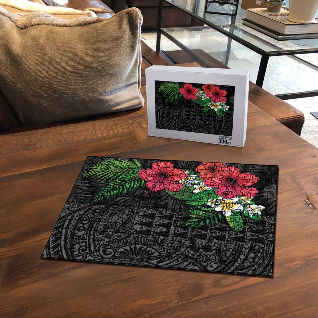 Hawaiian Tropical Plants Puzzle Kakau Tattoo and Polynesian Pattern Half Black Color LT03 - Polynesian Pride