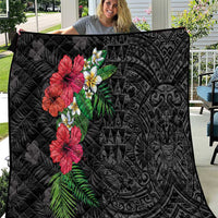 Hawaiian Tropical Plants Quilt Kakau Tattoo and Polynesian Pattern Half Black Color LT03 Black - Polynesian Pride